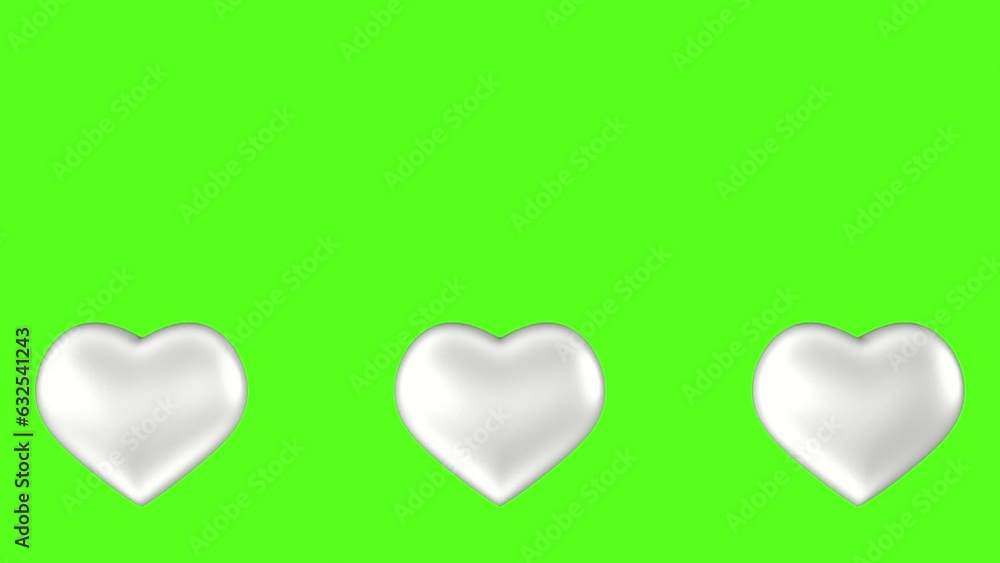 Emerging big silver hearts against a green screen. Video effect for valentine's day and wedding. 3D animation. Emerging big silver hearts against a green screen. Video effect for valentine's day and wedding. 3D animation.
