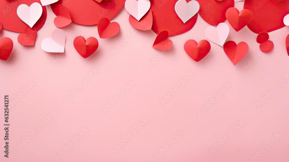 pink hearts on pink background, copy space