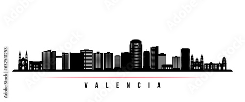 Valencia skyline horizontal banner. Black and white silhouette of Valencia  Venezuela. Vector template for your design.