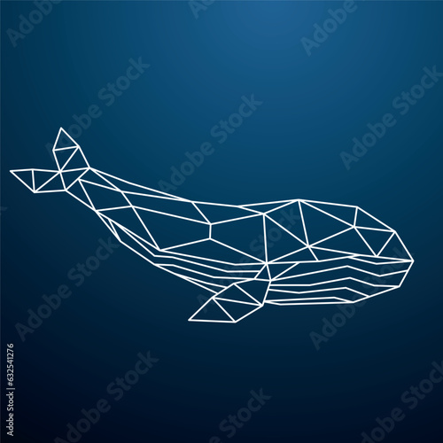 Geometric whale design. Wild ocean animal. Whale in depths of ocean.