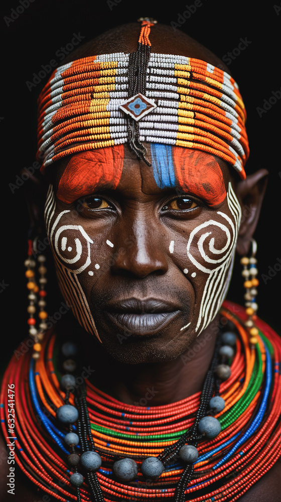 Portrait of a Samburu tribesman in Keny. Man with vibrant attire, intricate beaded jewelry, and elongated earlobes symbolizing cultural identity Portrait of a Samburu tribesman in Keny. Man with vibrant attire, intricate beaded jewelry, and elongated earlobes symbolizing cultural identity