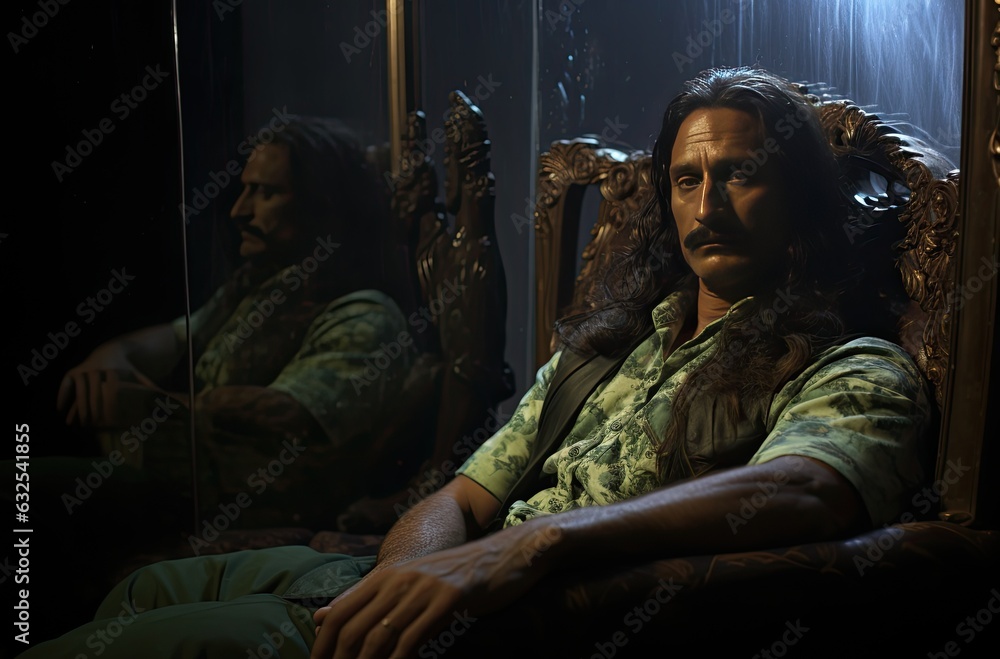 Fototapeta premium brutal man with long hair, drugcore aesthetics