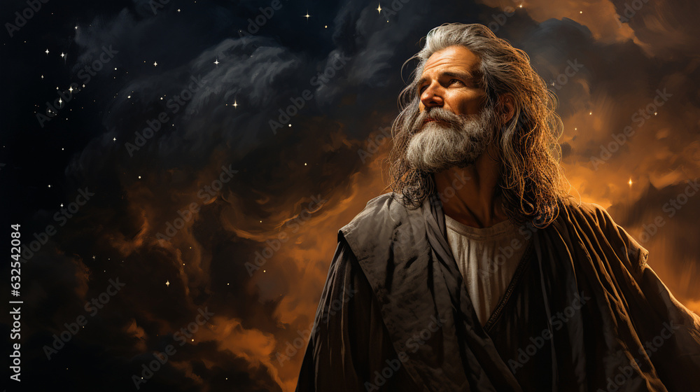 A portrait of Abraham standing beside the stars as a symbol of God #39 s