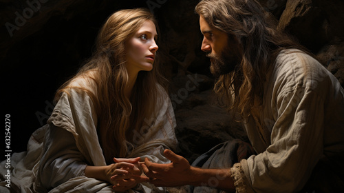 Fotografia A serene portrait of Mary Magdalene encountering the risen Christ at the tomb Ge