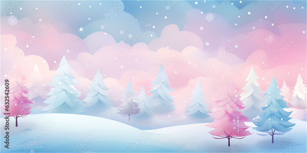 custom made wallpaper toronto digitalPastel pink and blue watercolor illustration of winter wonderland forest, ai generated