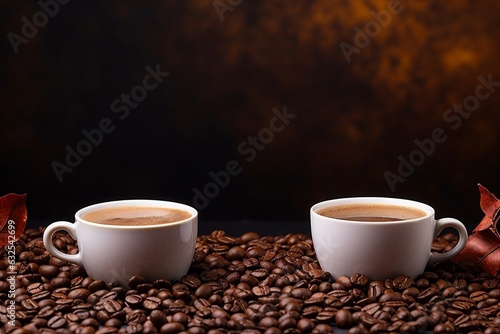 Aromatic Coffee Cups Resting on a Bed of Fragrance. Generative AI