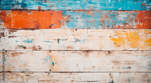 vintage wooden boards with cracked paint of white  red  orange  yellow  cyan and blue colors. concept for texture  background  design. AI generated illustration