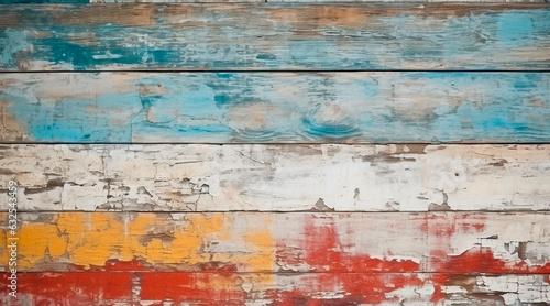 vintage wooden boards with cracked paint of white  red  orange  yellow  cyan and blue colors. concept for texture  background  design. AI generated illustration