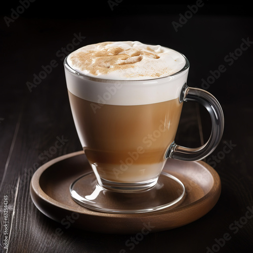 Latte. A cup of coffee on a wooden table. An invigorating drink.
