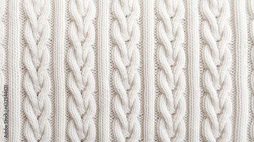 A close-up macro photograph showcases the cable knit pattern of a wool sweater, resulting in a textured background that resonates with the craft of knitting