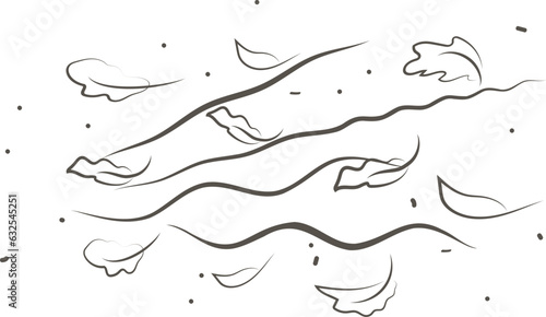 Wave flowing illustration with hand drawn doodle cartoon style.Outline drawing of a breath of wind.Wind blow set in line style.