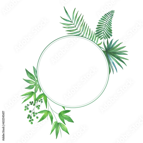 Tropical leaves round frame