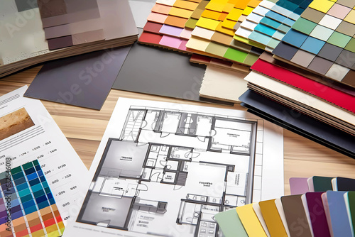 Interior design materials and color samples. Generative ai design concept.