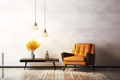 Interior with armchair and coffee table. Generative ai design.