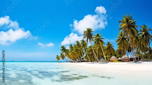 Palm trees on the beach on a tropical island. Generative ai design.