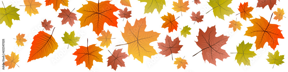 Fototapeta premium Autumn drawing banner. Dead leaves falling. Vector illustration for header