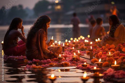Evening Aarti by the Water Generative AI
