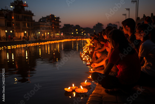 Evening Aarti by the Water Generative AI photo