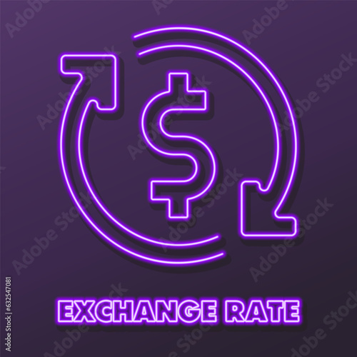 exchange rate neon sign, modern glowing banner design, colorful modern design trends on black background. Vector illustration.
