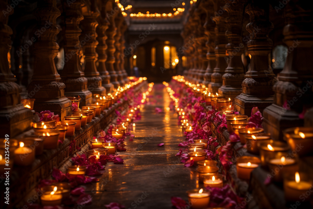 Diwali Decorations Adorning Temples Generative AI