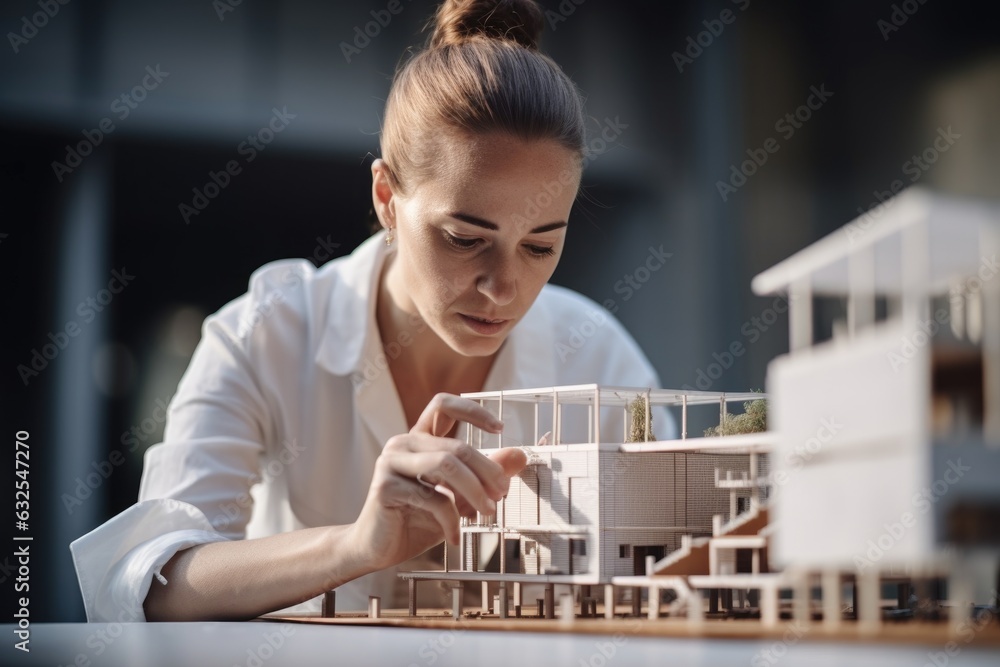 shot of an architect working on a scale model of her building outside shot of an architect working on a scale model of her building outside