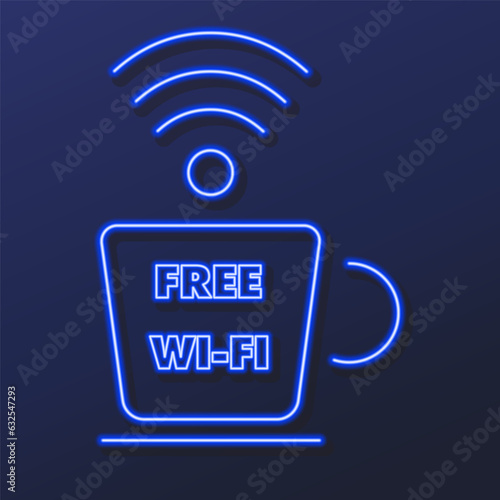 free wi fi neon sign, modern glowing banner design, colorful modern design trends on black background. Vector illustration.