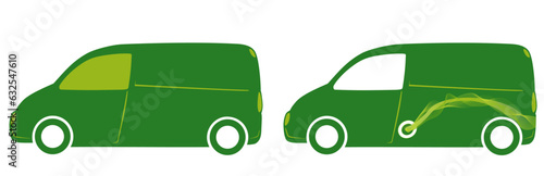 Zwei grüne Kleintransporter auf weiß mit Elektroantrieb.