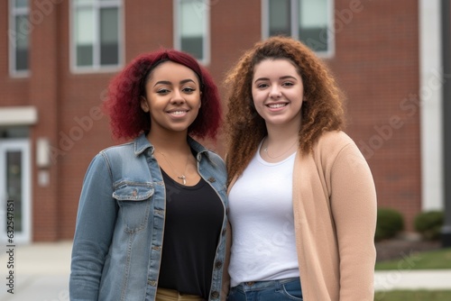 shot of two female students standing outside on campus © altitudevisual