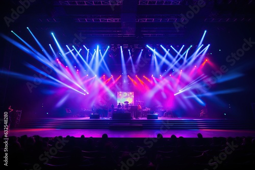 Illustration of neon colorful lights on the stage during music concert