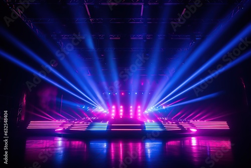 Neon colorful lights on stage during music concert