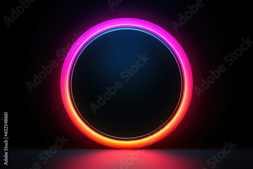 Illustration of neon colorful lights in shape of circle on black background