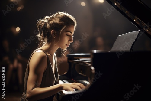 shot of a young woman playing the piano at an orchestra