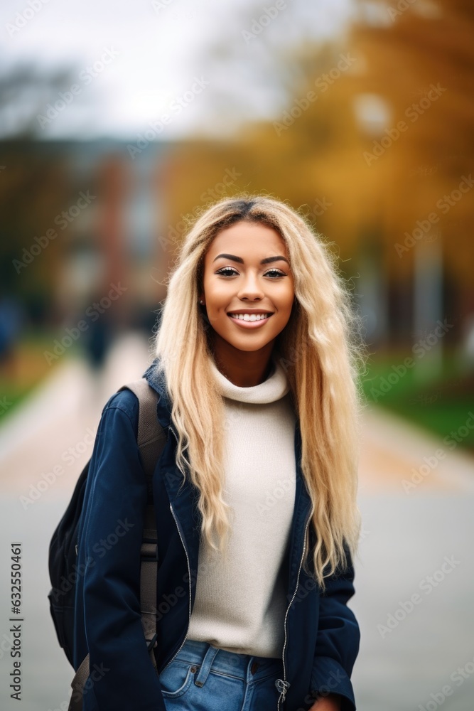 shot of an attractive young female college student standing outside on campus shot of an attractive young female college student standing outside on campus
