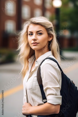 shot of an attractive young female college student standing outside on campus © altitudevisual