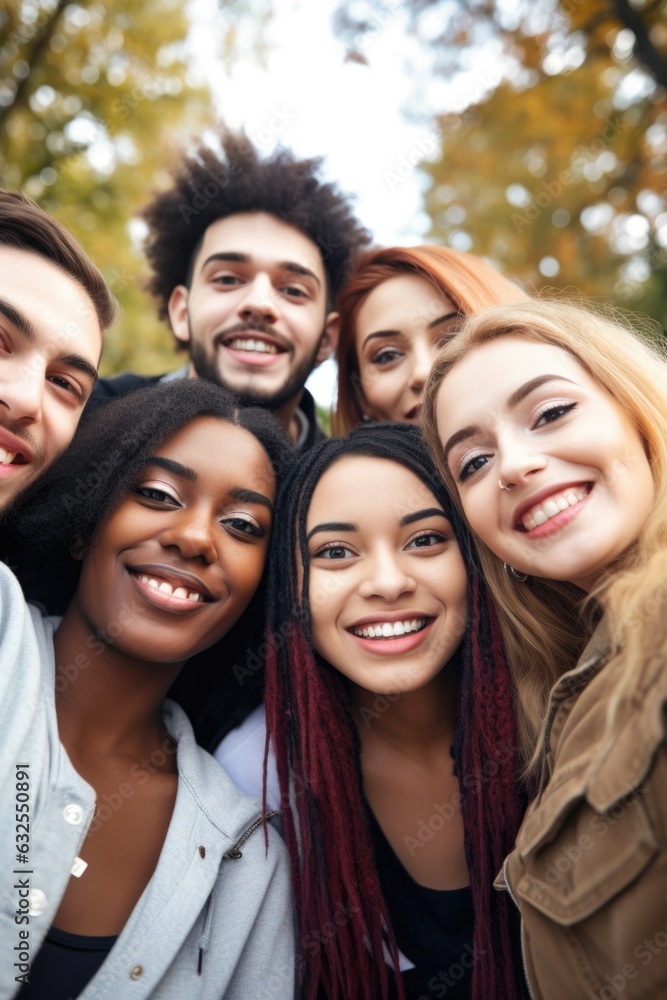 shot of a group of university students taking selfies together on campus shot of a group of university students taking selfies together on campus
