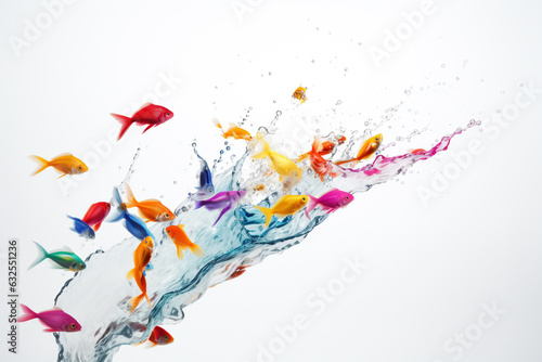 illustration of colorful fish on background of colorful splashes. Created with Generative AI