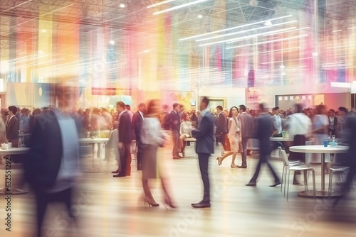 Generative AI : Abstract blurred defocused tradeshow event exhibition business convention show job fair technology expo Organization company trade fair event Marketing advertisement concept photo
