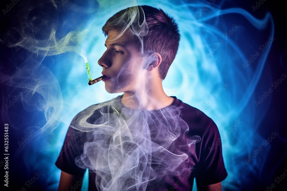 Generative AI : Young man smoking have smoke out from body Smoking concept Generative AI : Young man smoking have smoke out from body Smoking concept