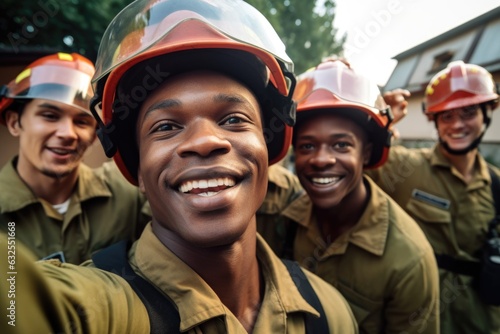 shot of a firefighter taking selfies with his colleagues