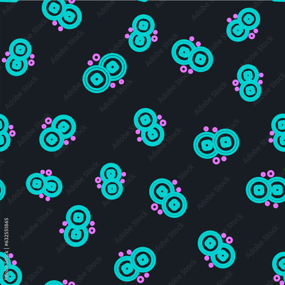 Line Chinese Yuan currency symbol icon isolated seamless pattern on black background. Coin money. Banking currency sign. Cash symbol. Vector Line Chinese Yuan currency symbol icon isolated seamless pattern on black background. Coin money. Banking currency sign. Cash symbol. Vector
