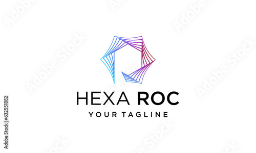 six sided hexagon with letter r logo