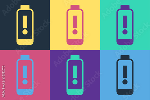 Pop art Battery charge level indicator icon isolated on color background. Vector Illustration