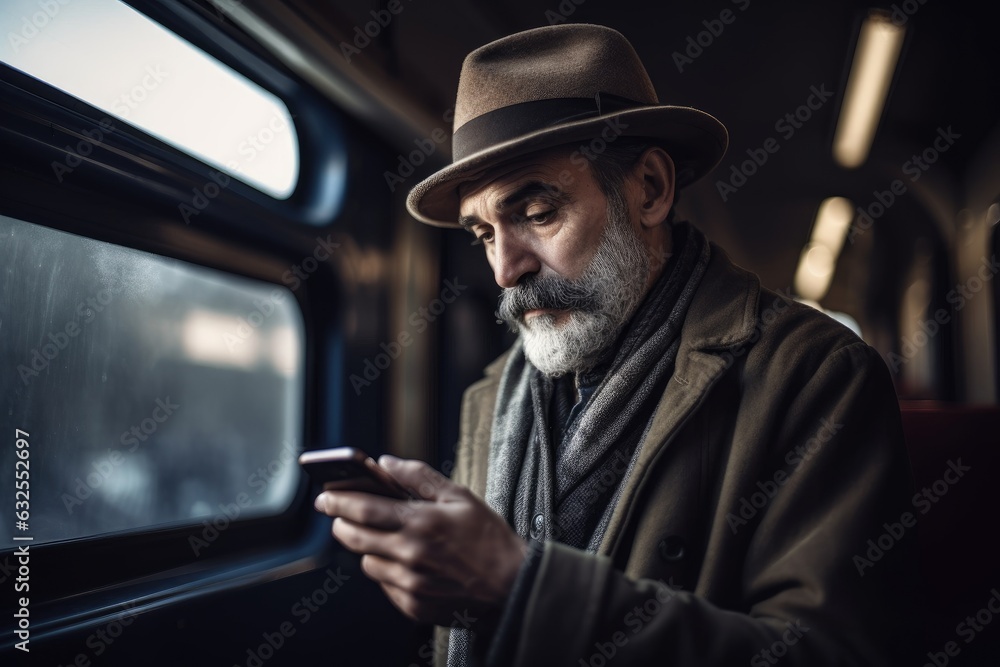 shot of a man using his phone while travelling by train shot of a man using his phone while travelling by train