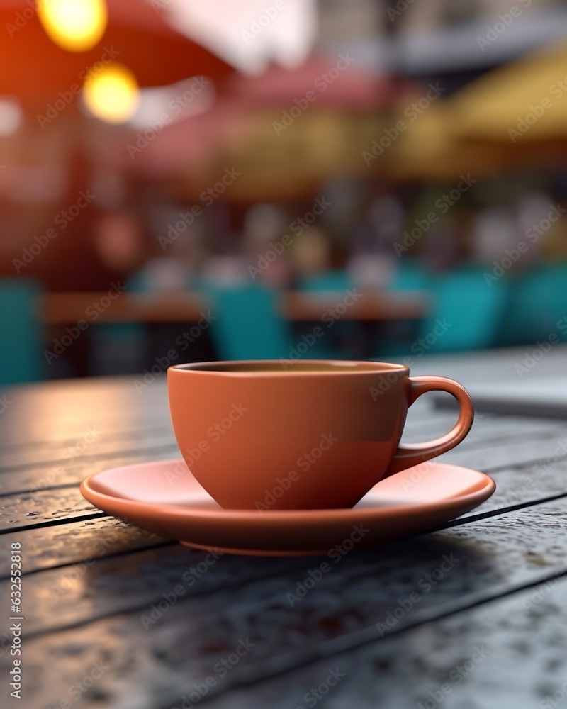 Generative AI : A coffee cup and blur background at outdoor coffee cafe shop Generative AI : A coffee cup and blur background at outdoor coffee cafe shop