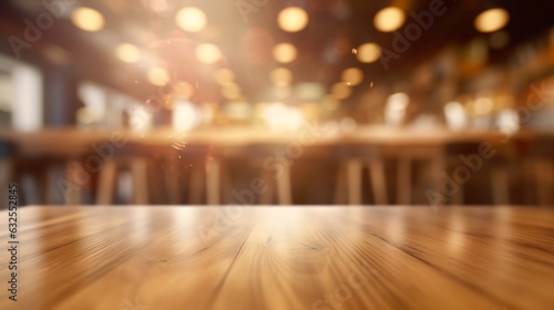 Generative AI : Abstract blur and defocused breakfast buffet at hotel restaurant interior for background with wide angle view Blurred bokeh light image background on coffee cafe shop or modern cafeter photo