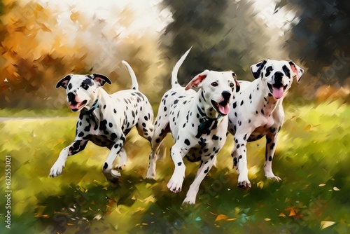 Dalmatians park fun. Generate Ai