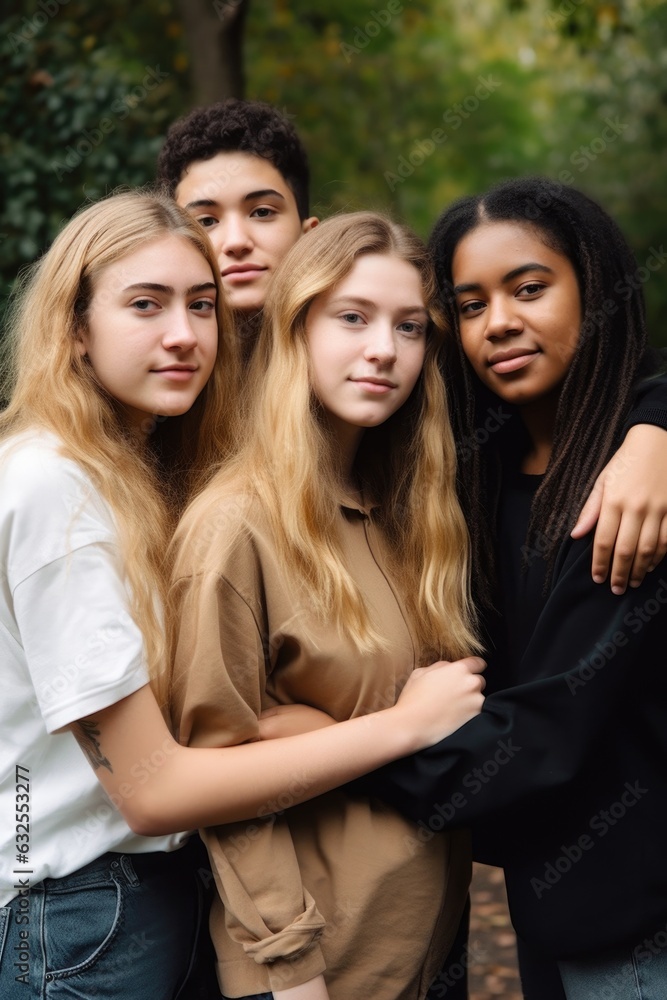 portrait of a diverse group of young friends with their arms around one another portrait of a diverse group of young friends with their arms around one another
