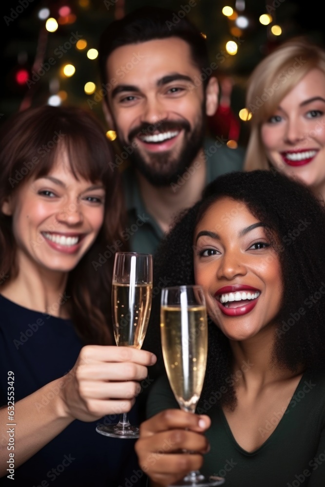 portrait of a diverse group of friends celebrating with champagne