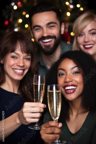 portrait of a diverse group of friends celebrating with champagne