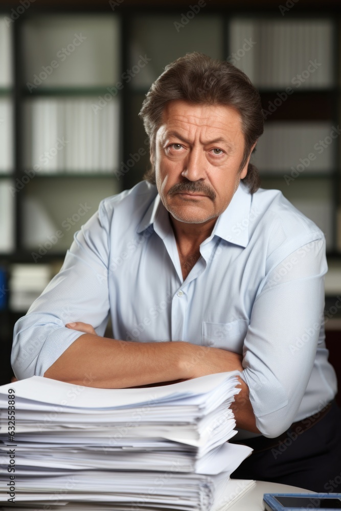 portrait of a mature man showing you paperwork while working in an office